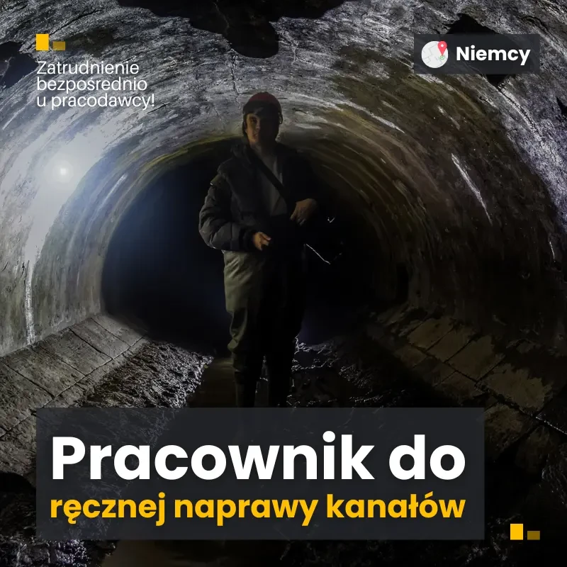 Pracownik fizyczny-ręczne czyszczenie kanałów ściekowych. Niemcy