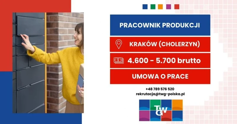 Pracownik produkcji - Paczkomaty !! Kraków (Cholerzyn) Umowa o Pracę