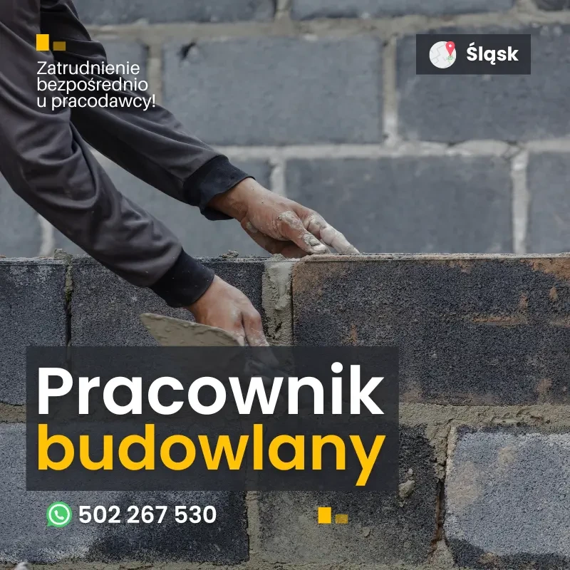 Pracownik budowlany, cieśla szalunkowy, zbrojarz, murarz.Bielsko-Biała