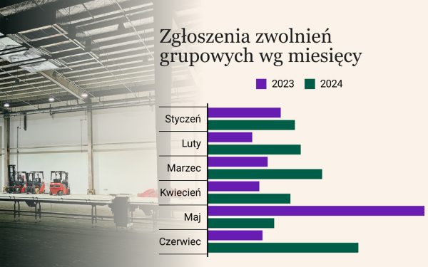 Zwolnienia grupowe wg miesięcy w PL